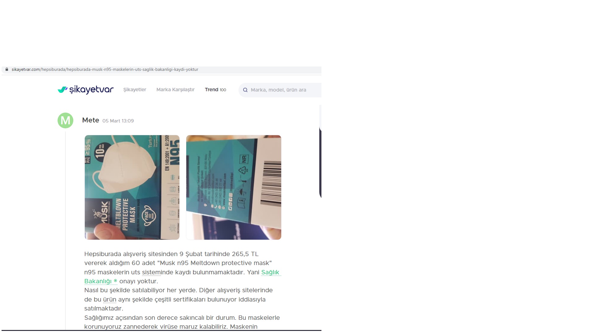 Musk Maske nin Sağlık Bakanlığı Onayı Yokmu ?